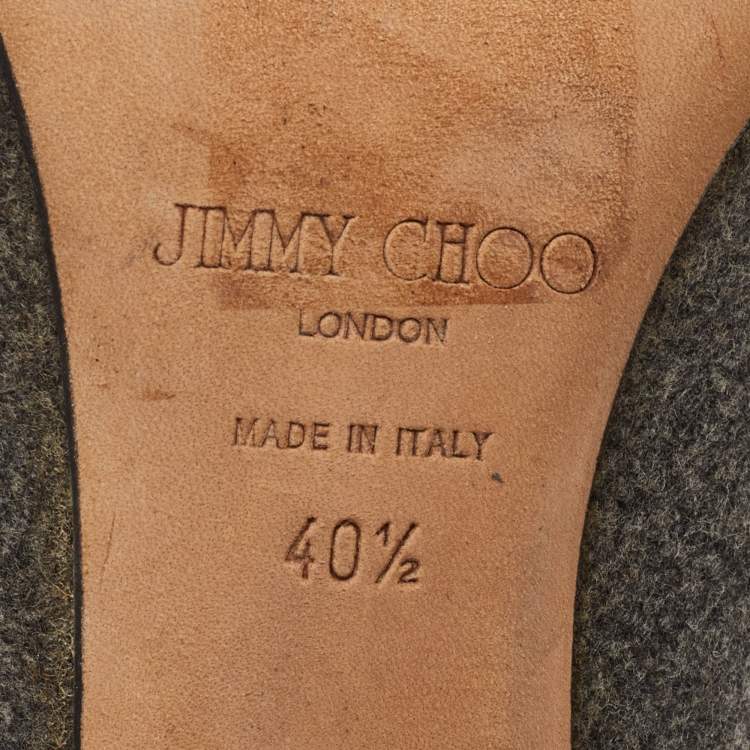 Pre Owned Jimmy Choo Size 40.5 Grey/Black Wool and Patent Leather Pointed Toe Pumps