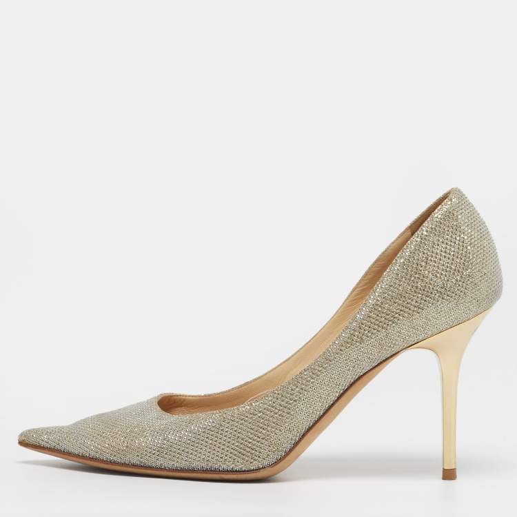 Pre Owned Jimmy Choo Romy Size 35.5 Gold/Silver Fabric and Glitter Pumps