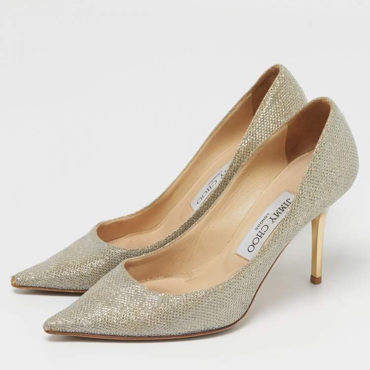 Pre Owned Jimmy Choo Romy Size 35.5 Gold/Silver Fabric and Glitter Pumps