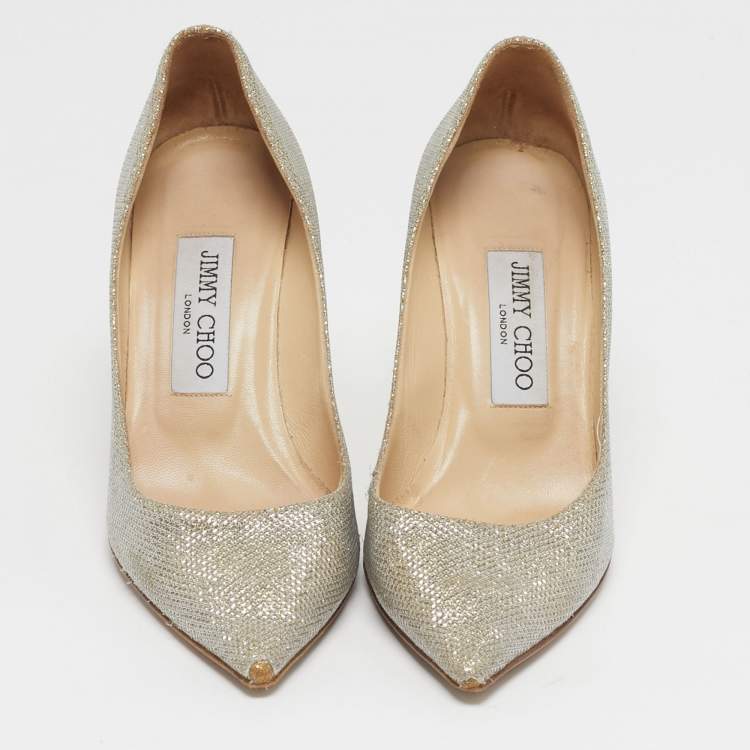 Pre Owned Jimmy Choo Romy Size 35.5 Gold/Silver Fabric and Glitter Pumps