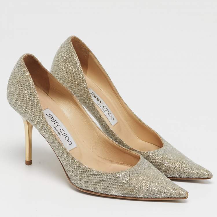 Pre Owned Jimmy Choo Romy Size 35.5 Gold/Silver Fabric and Glitter Pumps
