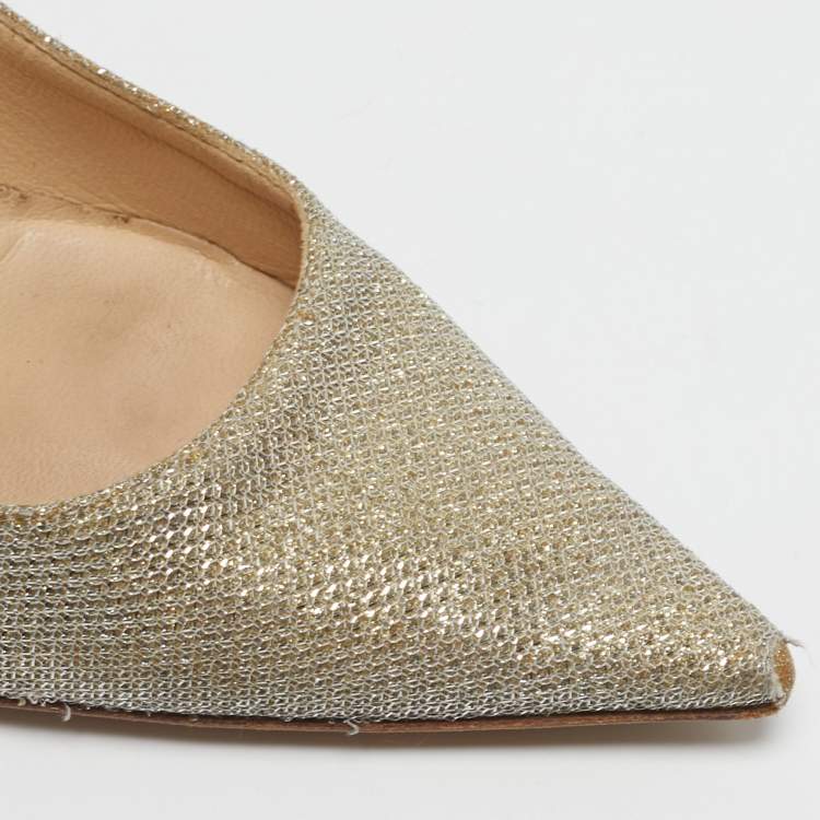 Pre Owned Jimmy Choo Romy Size 35.5 Gold/Silver Fabric and Glitter Pumps