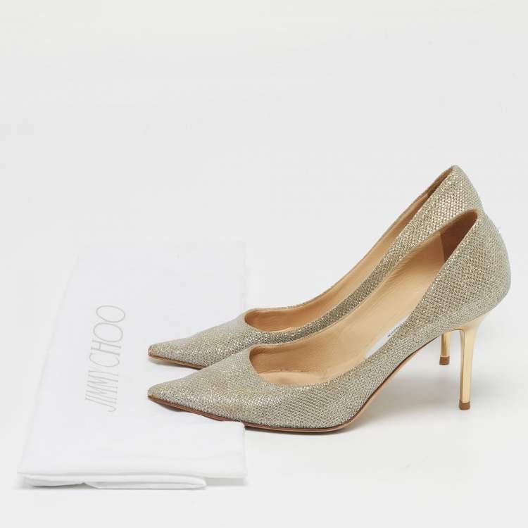 Pre Owned Jimmy Choo Romy Size 35.5 Gold/Silver Fabric and Glitter Pumps