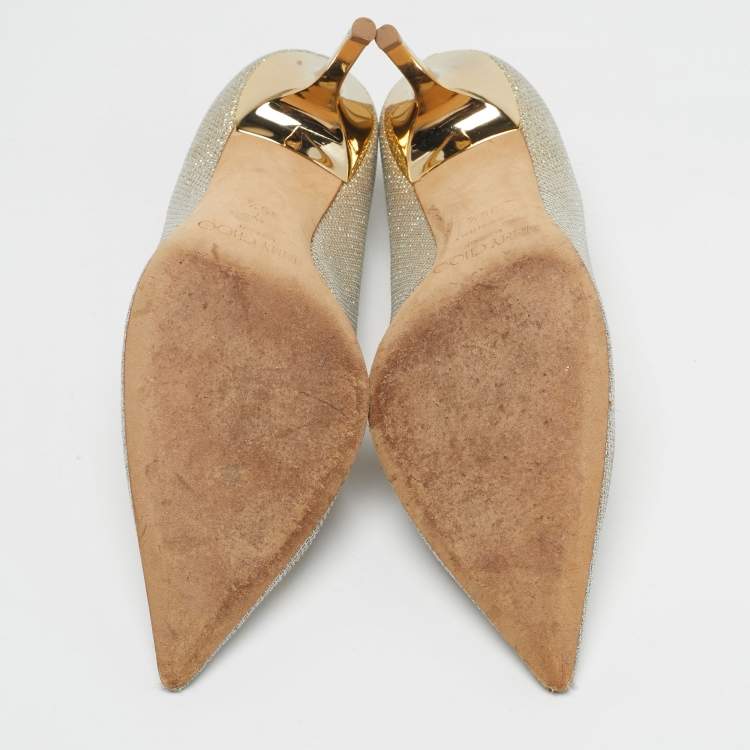 Pre Owned Jimmy Choo Romy Size 35.5 Gold/Silver Fabric and Glitter Pumps