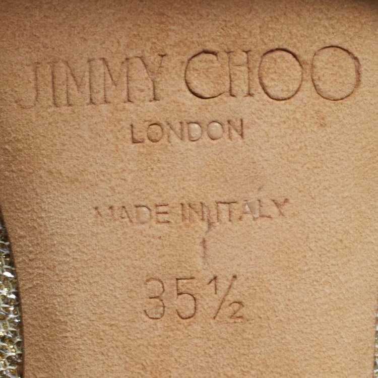 Pre Owned Jimmy Choo Romy Size 35.5 Gold/Silver Fabric and Glitter Pumps
