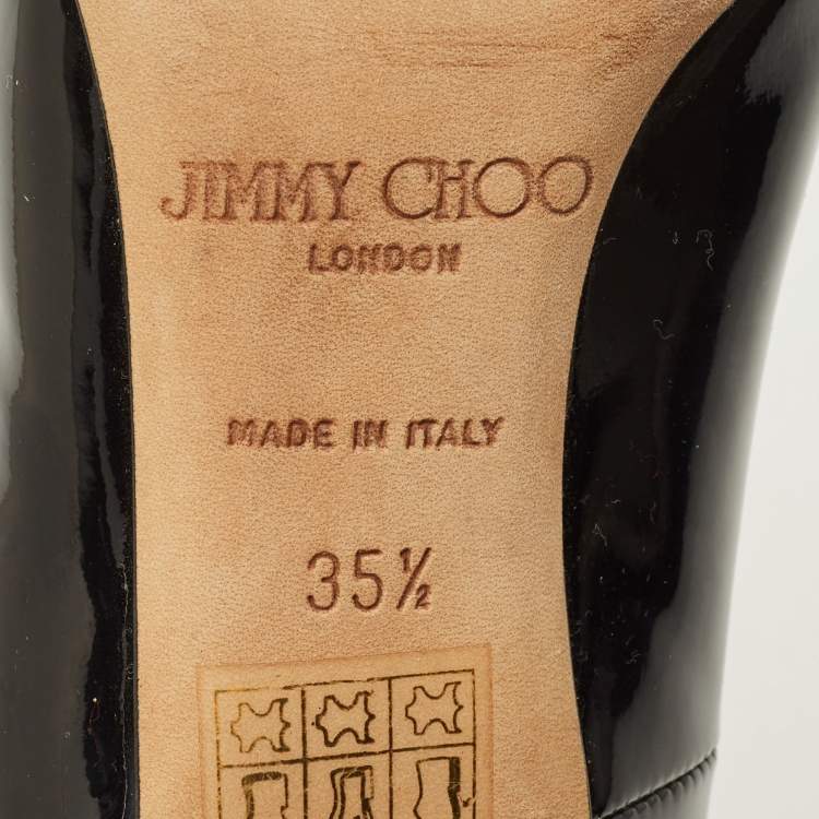 Pre Owned Jimmy Choo Devote Size 35.5 Black Patent Leather Handcuff Pointed Toe Pumps