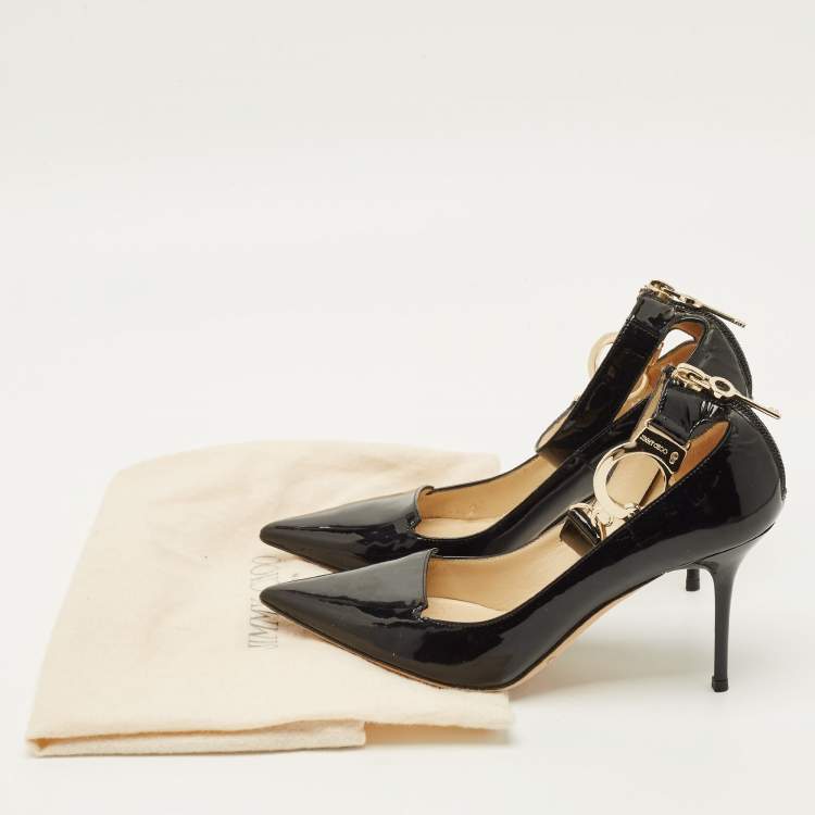 Pre Owned Jimmy Choo Devote Size 35.5 Black Patent Leather Handcuff Pointed Toe Pumps