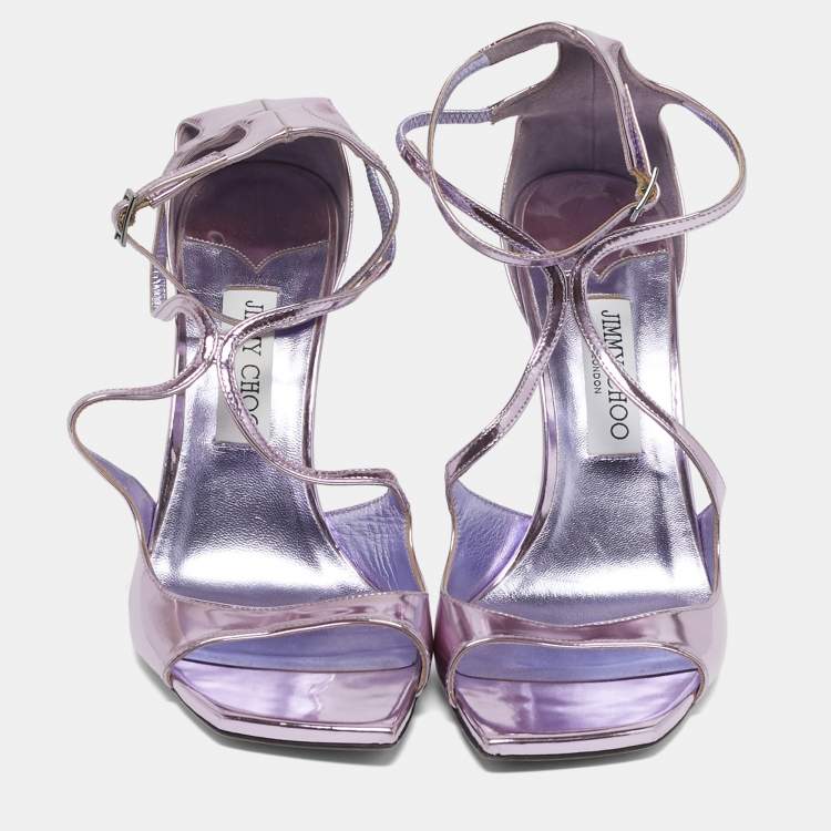 Pre Owned Jimmy Choo Azia Size 41 Purple Patent Leather Ankle Strap Sandals