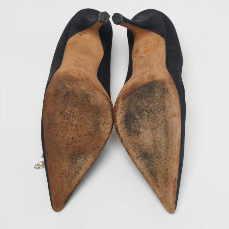 Pre Owned حذاء كعب عالي جيمي تشو ماندا ساتان أسود مزين مقدمة مدببة مقاس 39.5