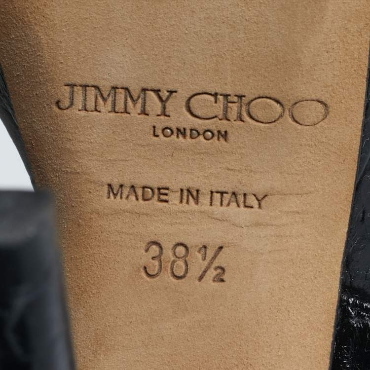 Pre Owned Jimmy Choo Size 38.5 Black Croc Embossed Leather Crisscross Ankle Strap Sandals