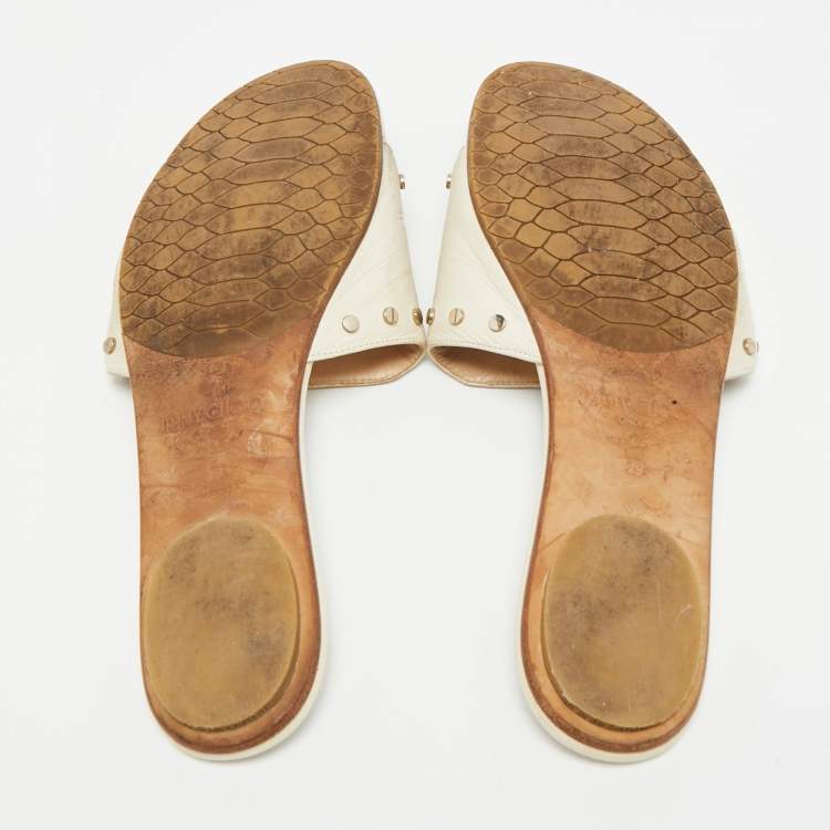 Pre Owned Jimmy Choo Nanda Size 39 Cream Leather Studded Flat Slides
