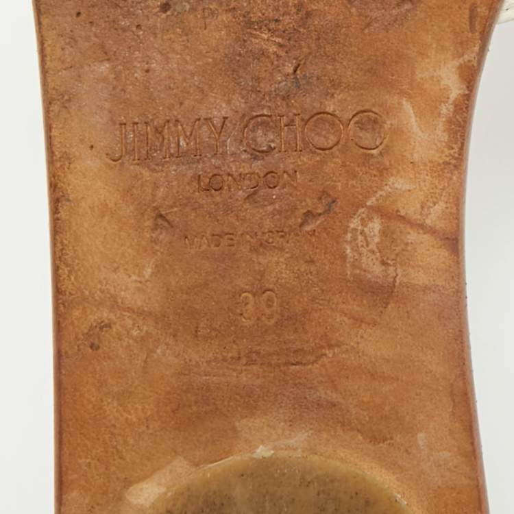 Pre Owned Jimmy Choo Nanda Size 39 Cream Leather Studded Flat Slides