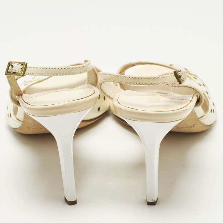 Pre Owned Jimmy Choo Size 38.5 Cream Patent Leather Slingback Sandals