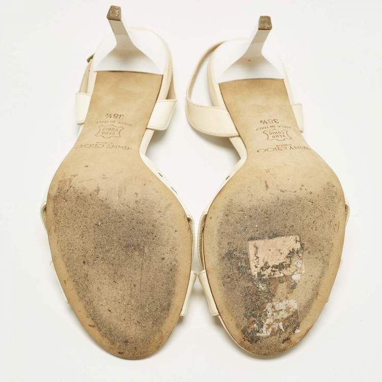 Pre Owned Jimmy Choo Size 38.5 Cream Patent Leather Slingback Sandals