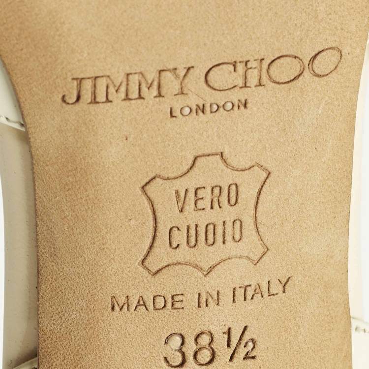 Pre Owned Jimmy Choo Size 38.5 Cream Patent Leather Slingback Sandals