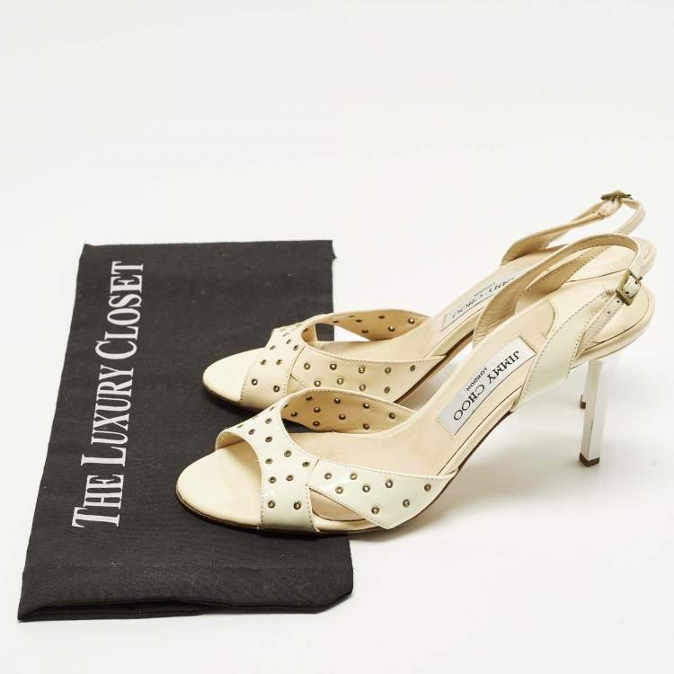 Pre Owned Jimmy Choo Size 38.5 Cream Patent Leather Slingback Sandals