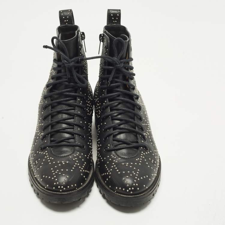 Pre Owned Jimmy Choo Cruz Size 39 Black Leather Studs Embellished Combat Boots