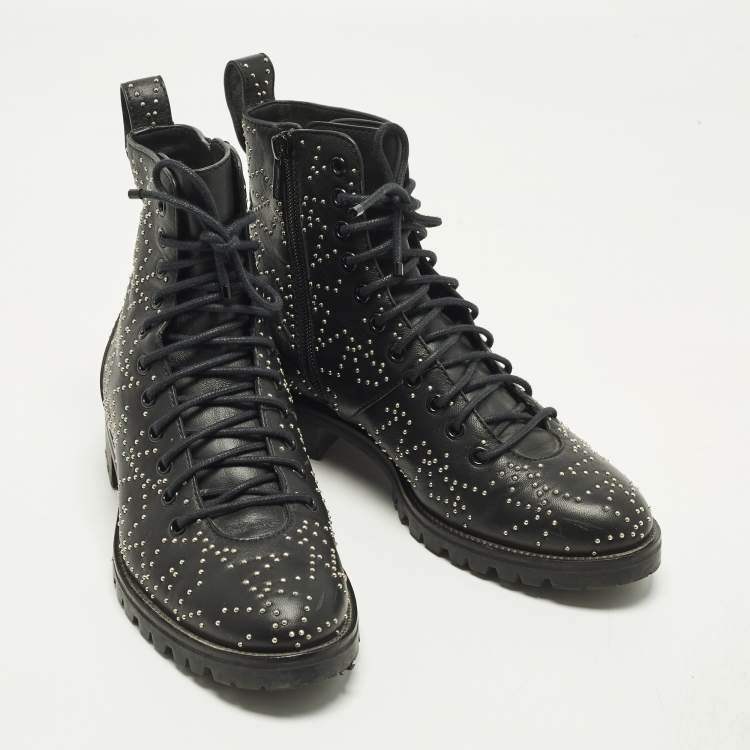 Pre Owned Jimmy Choo Cruz Size 39 Black Leather Studs Embellished Combat Boots