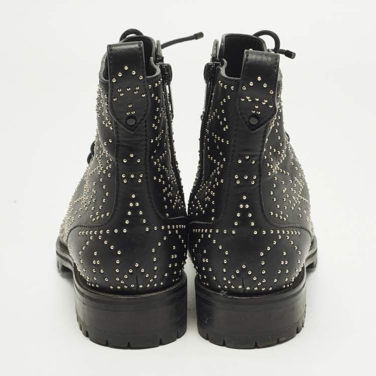 Pre Owned Jimmy Choo Cruz Size 39 Black Leather Studs Embellished Combat Boots