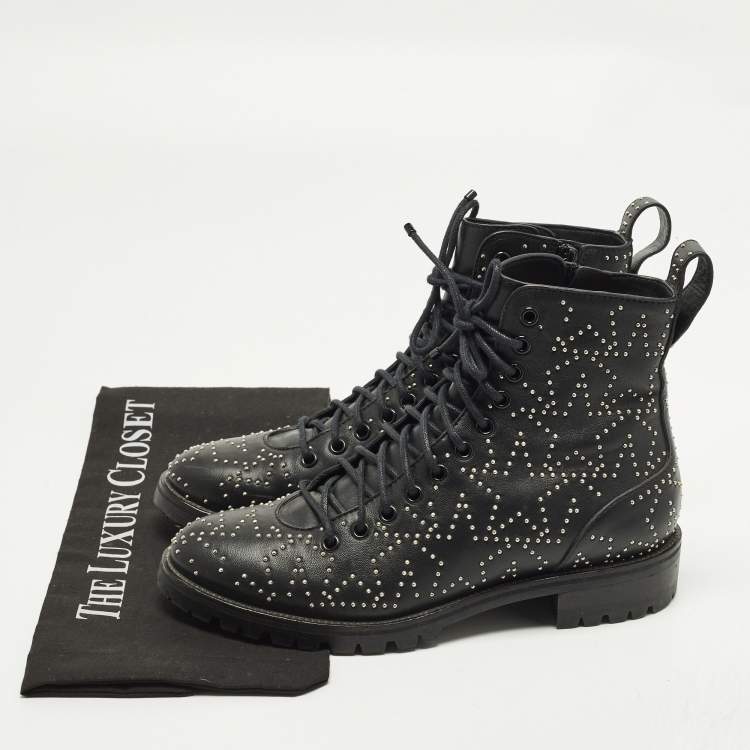 Pre Owned Jimmy Choo Cruz Size 39 Black Leather Studs Embellished Combat Boots