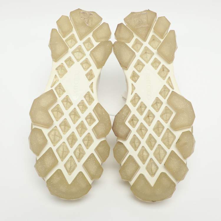 Pre Owned Jimmy Choo Diamond Crystal Embellished Size 37 White Leather Low Top Sneakers