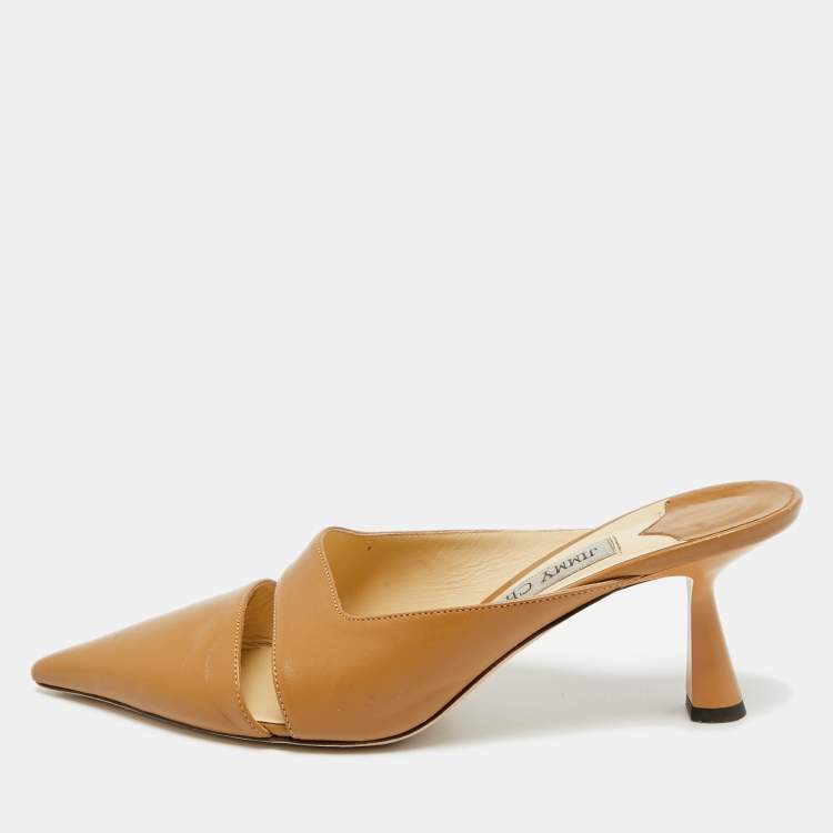 مملوكة مسبقًا Jimmy Choo Size 39.5 Brown Leather Zalea Nappa Mules