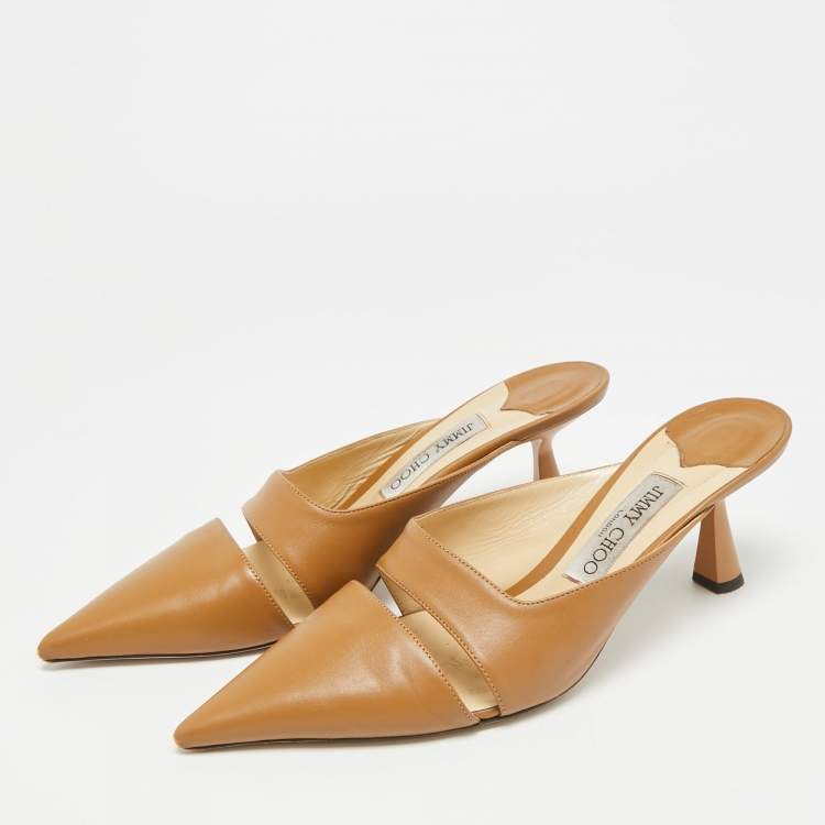 مملوكة مسبقًا Jimmy Choo Size 39.5 Brown Leather Zalea Nappa Mules