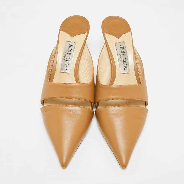 مملوكة مسبقًا Jimmy Choo Size 39.5 Brown Leather Zalea Nappa Mules