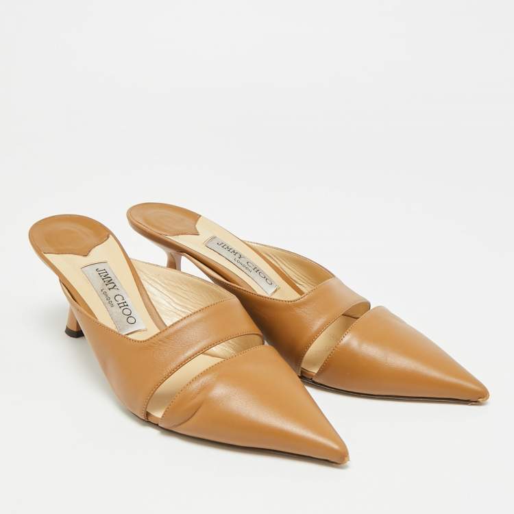 مملوكة مسبقًا Jimmy Choo Size 39.5 Brown Leather Zalea Nappa Mules