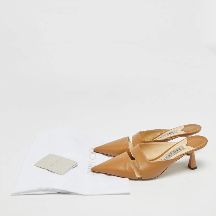 مملوكة مسبقًا Jimmy Choo Size 39.5 Brown Leather Zalea Nappa Mules