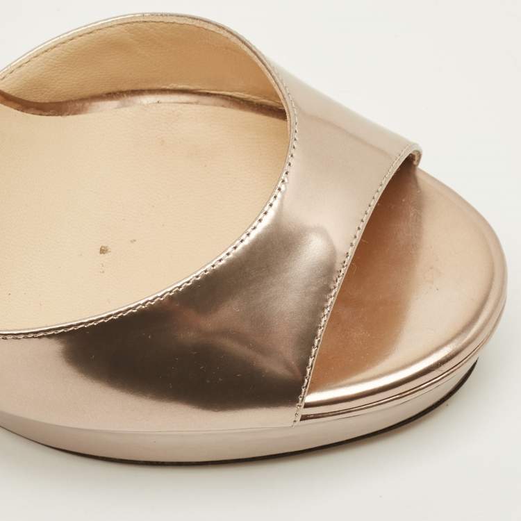 Pre Owned Jimmy Choo Max 150 Size 37 Gold Leather Ankle Strap Sandals