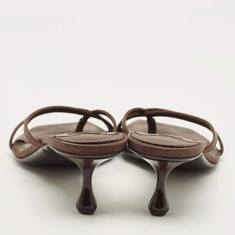 Pre Owned Jimmy Choo Maelie Size 37 Dark Brown Satin Slide Sandals