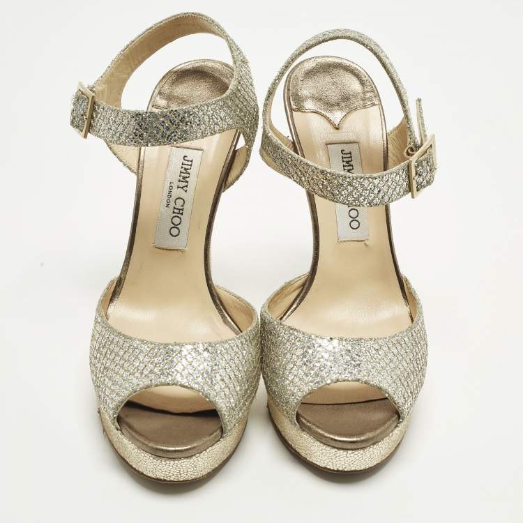 Pre Owned Jimmy Choo Linda Size 41 Silver/Gold Glitter Platform Sandals