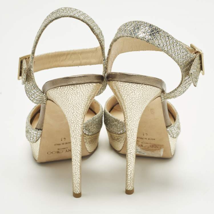 Pre Owned Jimmy Choo Linda Size 41 Silver/Gold Glitter Platform Sandals