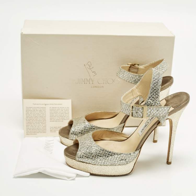 Pre Owned Jimmy Choo Linda Size 41 Silver/Gold Glitter Platform Sandals