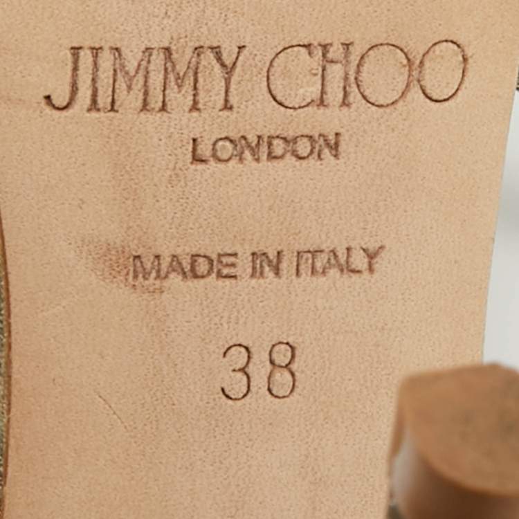 مملوكة مسبقًا Jimmy Choo Saeda Size 38 Gold Glitter Ankle Strap Pumps