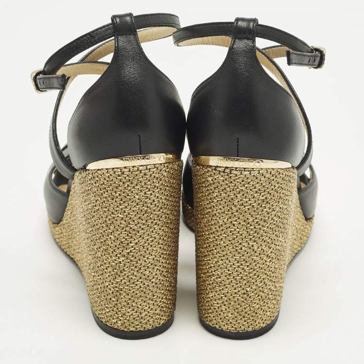 Pre Owned Jimmy Choo Alanah Size 39 Black Leather Wedge Sandals