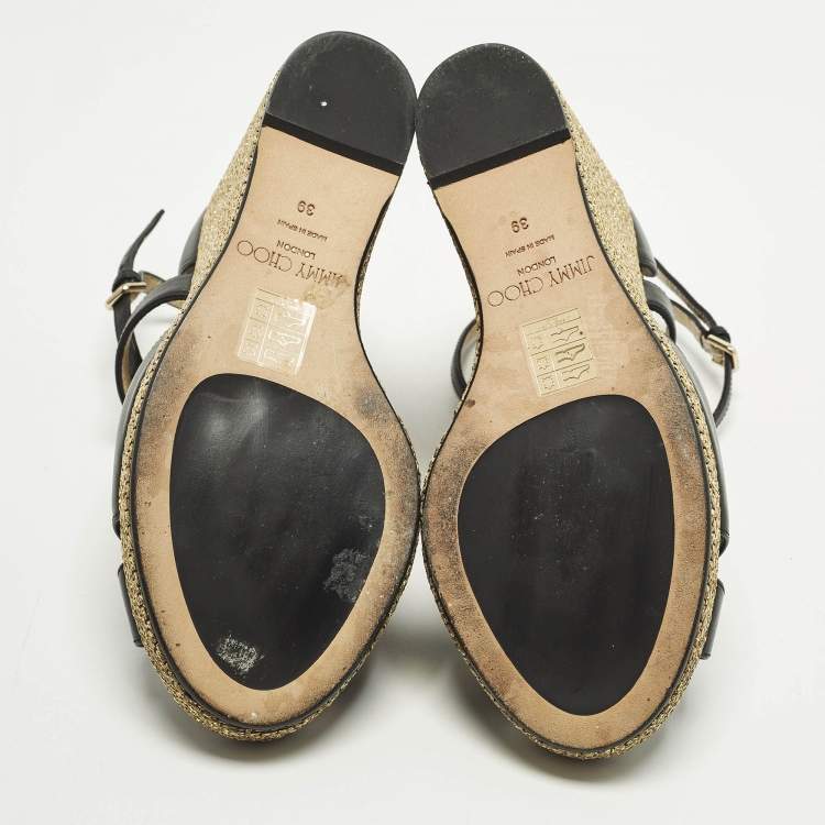 Pre Owned Jimmy Choo Alanah Size 39 Black Leather Wedge Sandals