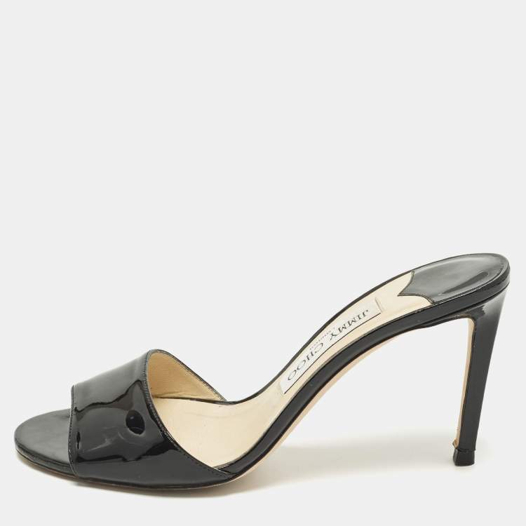 Pre Owned Jimmy Choo Sky 70 Size 37 Black Patent Leather Slide Sandals