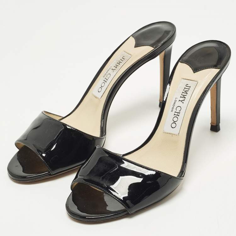 Pre Owned Jimmy Choo Sky 70 Size 37 Black Patent Leather Slide Sandals