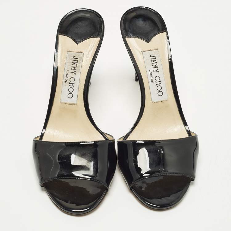 Pre Owned Jimmy Choo Sky 70 Size 37 Black Patent Leather Slide Sandals