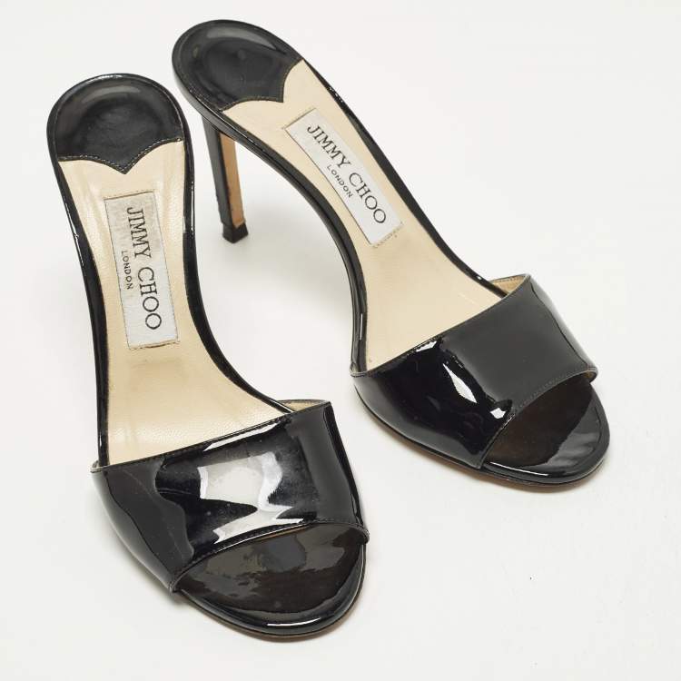 Pre Owned Jimmy Choo Sky 70 Size 37 Black Patent Leather Slide Sandals