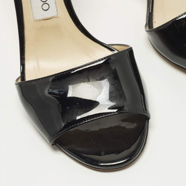 Pre Owned Jimmy Choo Sky 70 Size 37 Black Patent Leather Slide Sandals