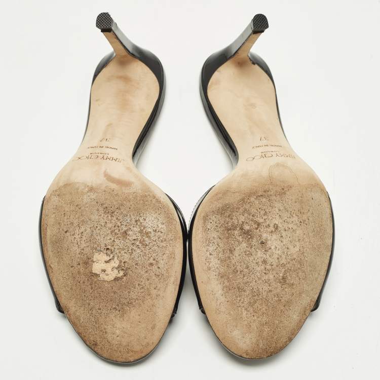 Pre Owned Jimmy Choo Sky 70 Size 37 Black Patent Leather Slide Sandals