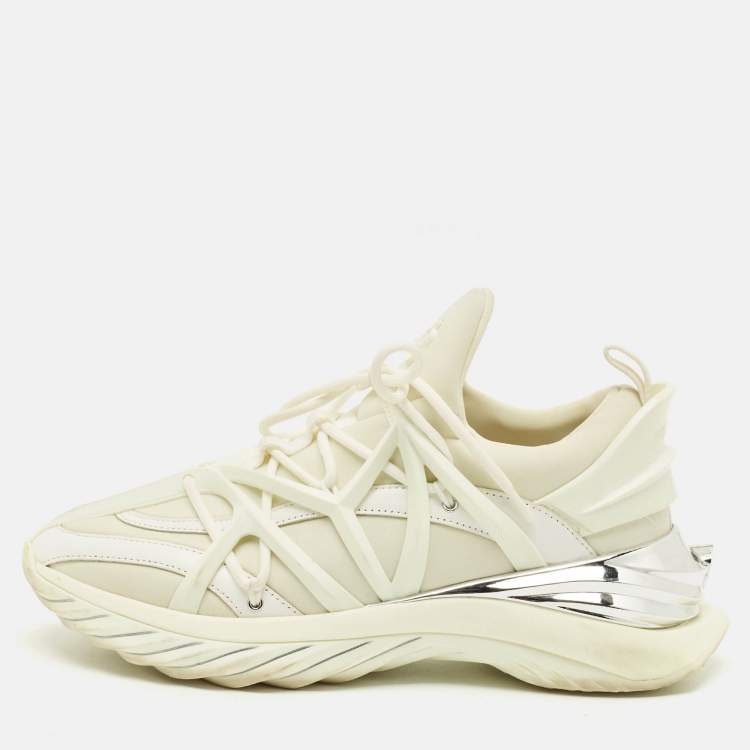 Pre Owned Jimmy Choo Cosmos Size 37 White Leather and Neoprene Low Top Sneakers
