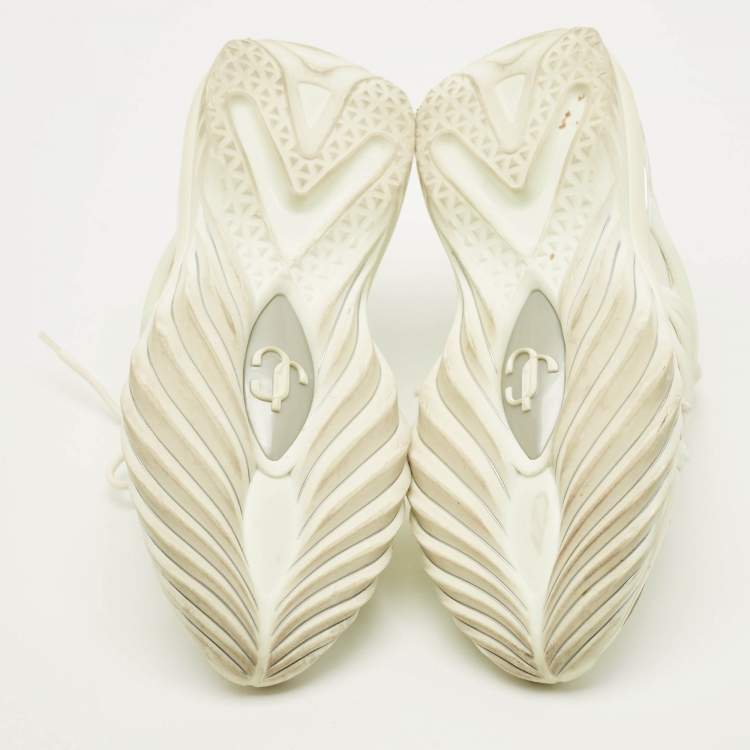 Pre Owned Jimmy Choo Cosmos Size 37 White Leather and Neoprene Low Top Sneakers