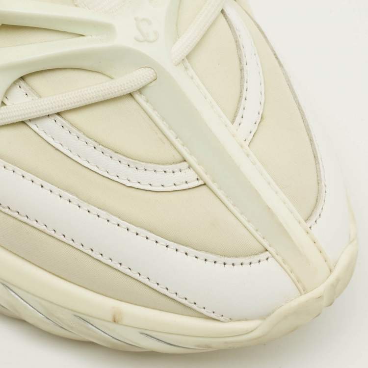 Pre Owned Jimmy Choo Cosmos Size 37 White Leather and Neoprene Low Top Sneakers