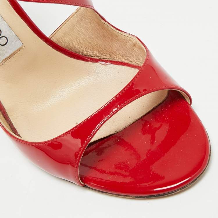 Pre Owned Jimmy Choo Lance Size 40 Red Patent Leather Ankle Strap Sandals
