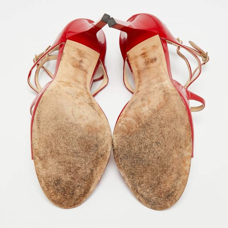 Pre Owned Jimmy Choo Lance Size 40 Red Patent Leather Ankle Strap Sandals