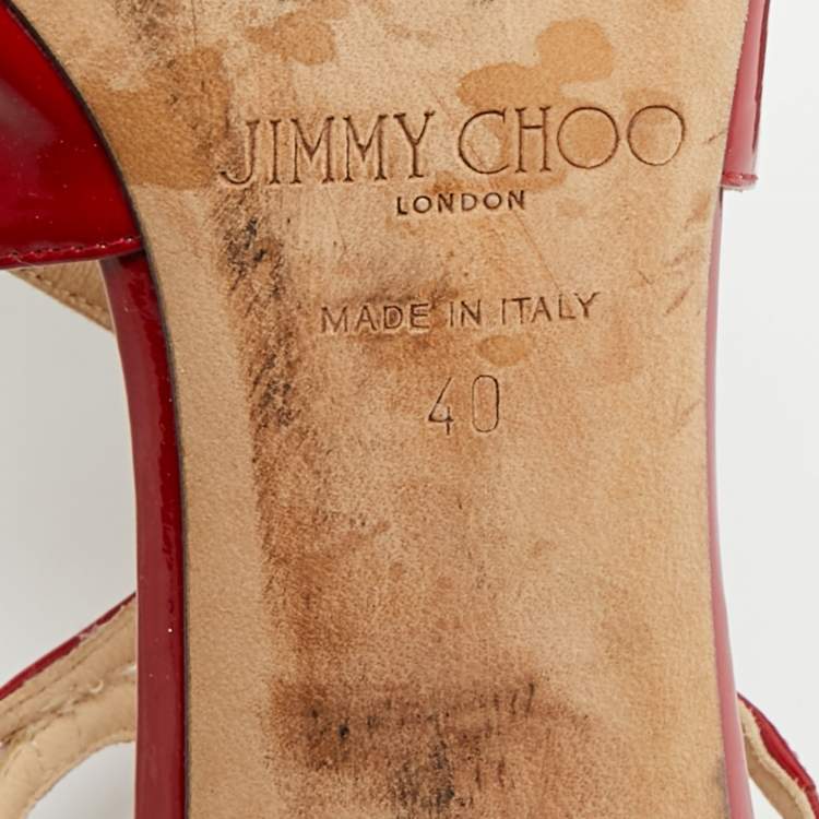 Pre Owned Jimmy Choo Lance Size 40 Red Patent Leather Ankle Strap Sandals